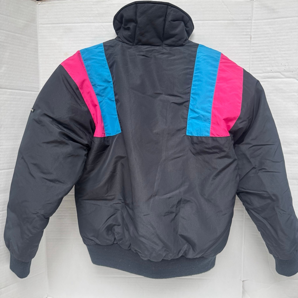 Vintage Olympian Down Ski Jacket Women's M Black 80s 90s Colorblock Puffer Coat - Picture 2 of 10